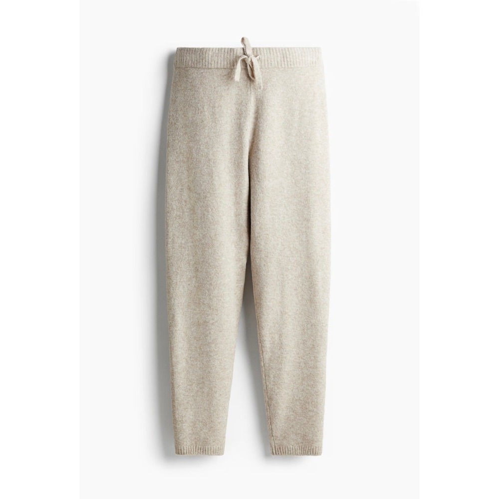 H&M Women Oatmeal Beige Knit Joggers Drawstring Waist Tapered Lounge Pants Small